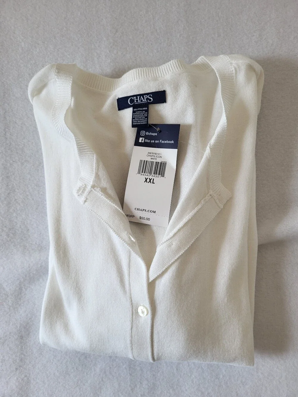 NWT Chaps Icon White Long-Sleeve Button Cardigan Size XXL